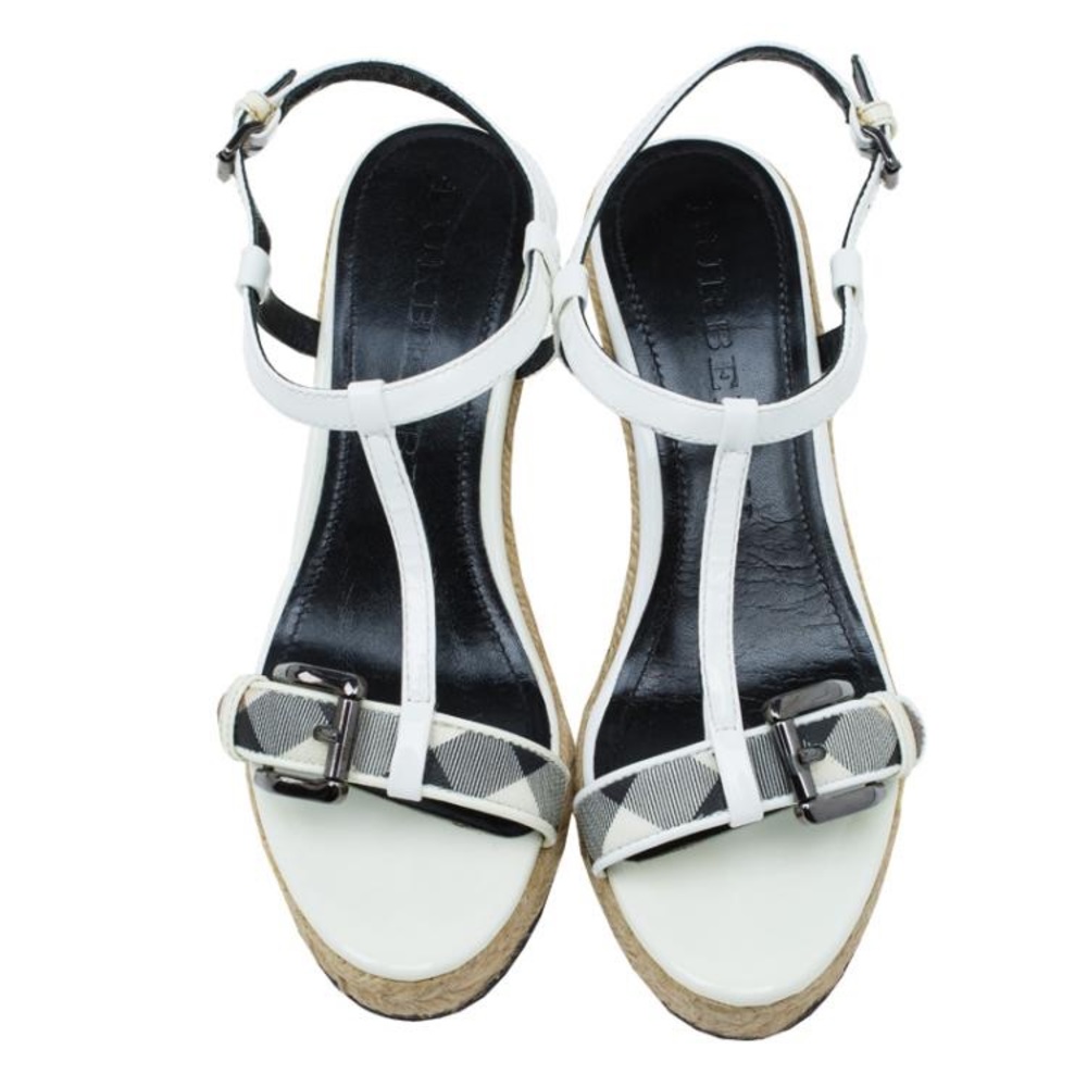 Burberry white patent leather espadrille wedges shoes size 40 10